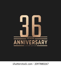 36 Year Anniversary Celebration with Thin Number Shape Golden Color for Celebration Event, Wedding, Greeting card, and Invitation Isolated on Dark Background