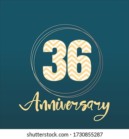 Celebración del 36 aniversario, diseño vectorial para celebraciones, tarjetas de invitación y tarjetas de felicitación