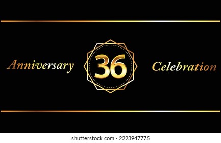 36 Year Anniversary celebration Vector Design with gold hexagonal shape. 36 Anniversary celebration. Gold Luxury Banner of 36th Anniversary celebration.
