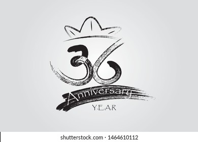 36 year anniversary chalk, ink Marker Pen Style, years, jubilee, greeting card. Birthday invitation sign. Black space vector illustration on white background - Vector
