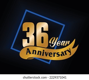 36 Year Anniversary ordinal number Counting vector art illustration in stunning font on gold color on black background