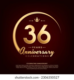 36 year anniversary template design with golden number and ring for birthday celebration event, invitation, banner poster, flyer, and greeting card, vector template