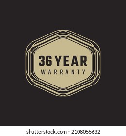 36 Year Anniversary Warranty Celebration with Golden Color for Celebration Event, Wedding, Greeting card, and Invitation Isolated on Black Background