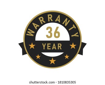 36 year warranty gold text with Black badge vector image