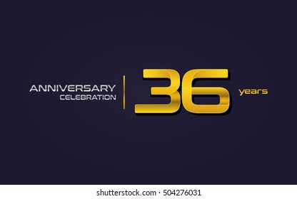 36 Years Anniversary Celebration Logo, Yellow, Isolated on Dark Purple Background