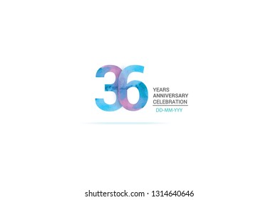 36 years anniversary celebration logotype. anniversary logo with watercolor purple and blue  isolated on white background, vector design for celebration, invitation card, and greeting card-vector