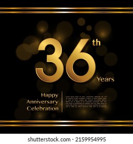 36 years anniversary celebration logotype with gold color, for booklet, leaflet, magazine, brochure poster, banner, web, invitation or greeting card. Vector illustrations.