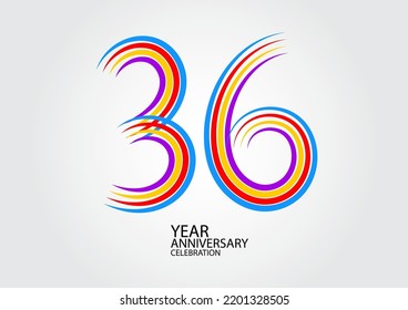 36 years anniversary celebration logotype colorful line vector, 36th birthday logo, 36 number design, Banner template, logo number elements for invitation card, poster, t-shirt.