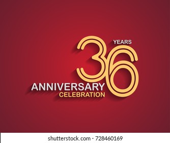 36 years anniversary celebration logotype with linked number gold and silver color isolated on red color. vector anniversary for celebration, invitation card, and greeting card