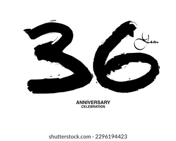 36 Years Anniversary Celebration Vector Template, 36 number logo design, 36th birthday, Black Lettering Numbers brush drawing hand drawn sketch, black number, Anniversary vector illustration