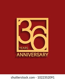 36 years anniversary design logotype golden color in square isolated on red background for celebration event