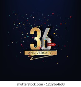 36 years anniversary design template Vector and illustration . Gold colab with silver and dark background.
Gliter