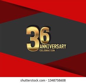 36 years Anniversary gold font with red fold on above and below font