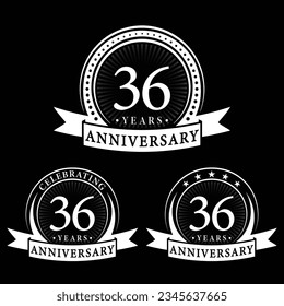 36 years anniversary logo collections. Set of 36th Anniversary logotype template. Vector and illustration.