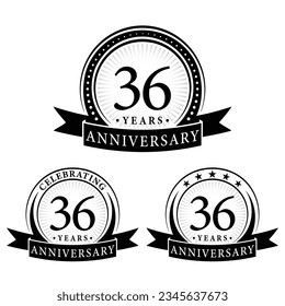 36 years anniversary logo collections. Set of 36th Anniversary logotype template. Vector and illustration.