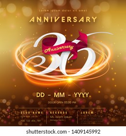 36 years anniversary logo template on golden Abstract futuristic space background. 36th modern technology design celebrating numbers with Hi-tech network digital technology concept design elements.