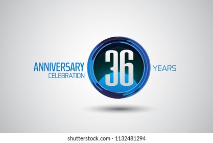 36 years anniversary logotype blue circle abstract isolated on white background for use company celebration event