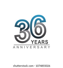 36 years anniversary logotype bold line number with grey and blue color for celebration event isolated on blue background