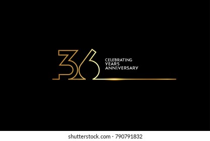 36 Years Anniversary logotype with golden colored font numbers made of one connected line, isolated on black background for company celebration event, birthday