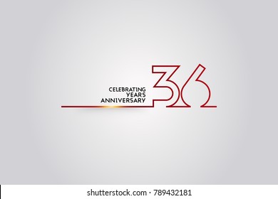 36 Years Anniversary logotype with red colored font numbers made of one connected line, isolated on white background for company celebration event, birthday