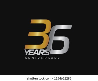 36 years anniversary logotype with silver and gold color isolated on black background for celebration event