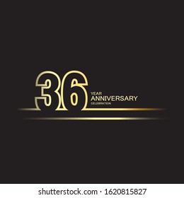 36 years anniversary logotype with single line golden and silver color for celebration