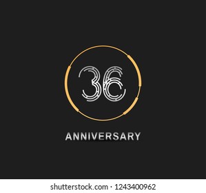 36 years anniversary logotype style with silver and gold color, ring and ribbon