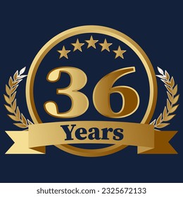 36 Years Anniversary on gold with stars and laurels
