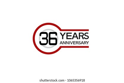 36 years anniversary red and gray color with circle isolated on red background for celebration event isolated on white background