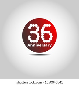 36 years Anniversary with simple bound design. Red bound with shadow. Dots font number. White colour font. My all design can see in my portofolio