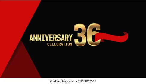 36 years Anniversary simple design with golden font and red ribbon, black and red background. red ribbon on the second font. elegant and simple design