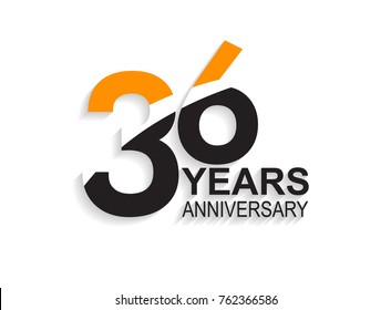 36 years anniversary simple design with white slash in orange and black number for celebration event