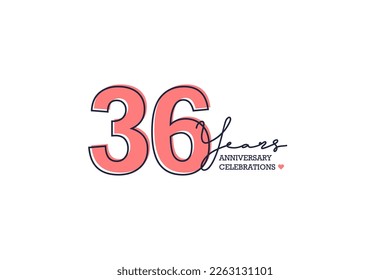 36 years anniversary. Anniversary template design concept with peach color and black line, design for event, invitation card, greeting card, banner, poster, flyer, book cover and print. Vector Eps10