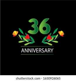 36 Years anniversary. Vector design greeting card with decorative floral for celebration