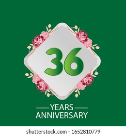 36 años de aniversario. Tarjeta de saludo decorativa floral para celebración