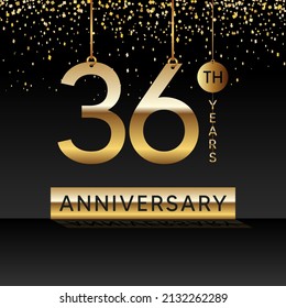 36 años de aniversario, diseño vectorial para la celebración del aniversario con color dorado sobre fondo negro, diseño simple y de lujo. plantilla de vector de logotipo