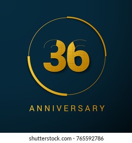 36 Years Anniversary Vector Logo Design Isolated on Dark Background
