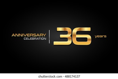 36 years gold anniversary celebration logo, isolated on dark background