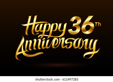 36 Years gold Anniversary hand lettering. Handmade calligraphy vector illustration