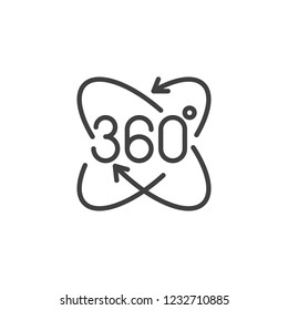 360 angle panoramic view outline icon. linear style sign for mobile concept and web design. 360 degree rotation arrows simple line vector icon. Symbol logo illustration. Pixel perfect vector graphics