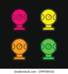 360 Cámara cuatro colores neón vectorial icono