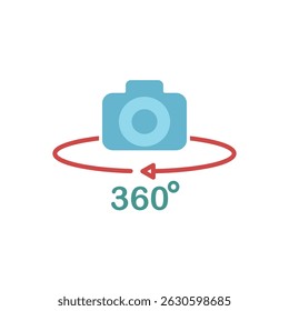 360 camera icon, flat style pictogram icon for ui or ux mobile app, vector illustration logo symbol design, isolated on white