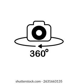 360 camera icon, flat style pictogram icon for ui or ux mobile app, vector illustration logo symbol design, isolated on white