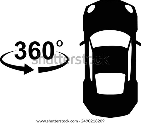360 car overview icon. parking spotting sign. 360 degree camera symbol. flat style.