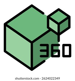360 cube view icon outline vector. Virtual tour. Camera angle color flat