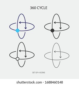 360 cycle vector icons set 360 degrees color solid gray stroke outline
