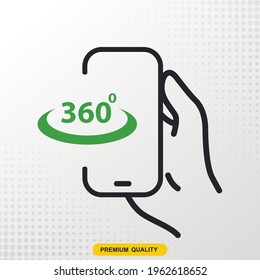 icono de ángulo de 360 grados. Con el teléfono y el icono de la mano