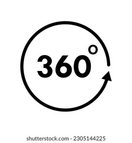 360 Degree Angle View Vector Icon. Rotation Symbol. Flat Black Illustration on White Background.