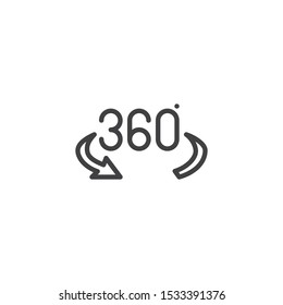360 degree arrow line icon. Panoramic view linear style sign for mobile concept and web design. 360 rotation sign outline vector icon. VR technology symbol, logo illustration. Vector graphics