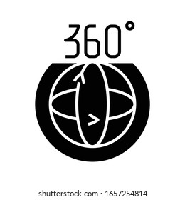 360 degree black icon, concept illustration, vector flat symbol, glyph sign.